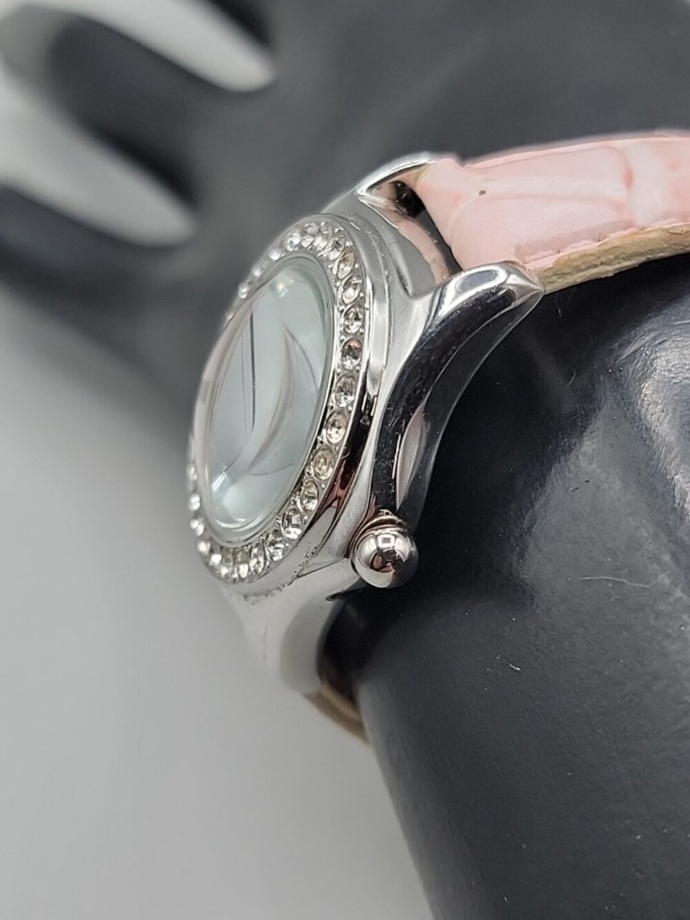 Galaxie Elgin Ladies Quartz Watch 6.5" Pink Leather Band 28mm Bubble MOP W1663 - Picture 12 of 16